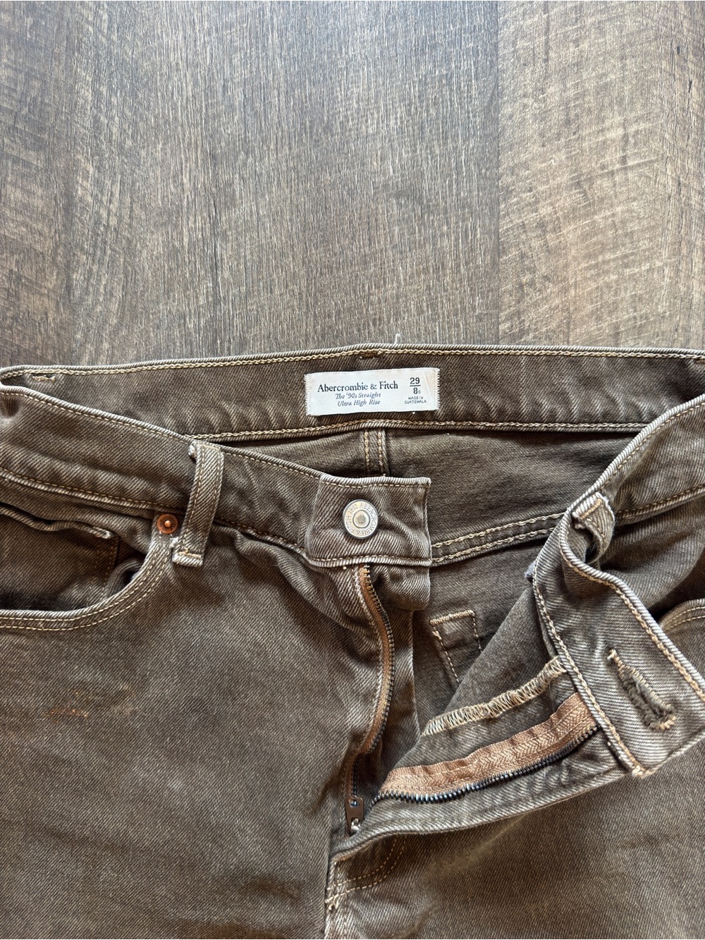 Abercrombie & Fitch Women's Straight-Leg Jeans — Olive Brown - Picture 3 of 4